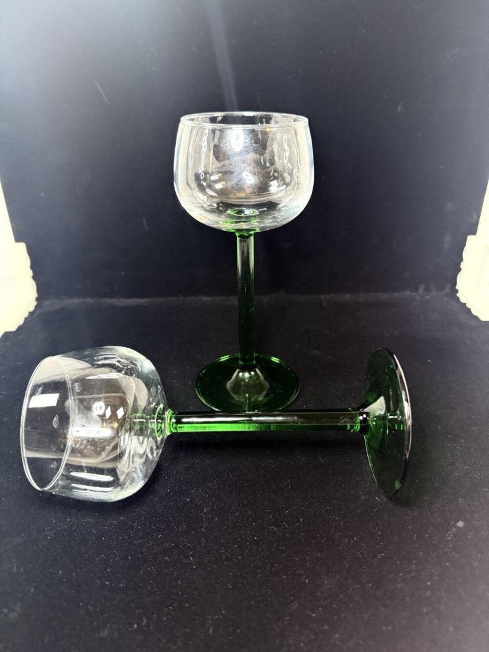 Vintage Cristal d'Arques EMERALD GREEN Stem Luminarc 6.25" Wine Glass Set of 2